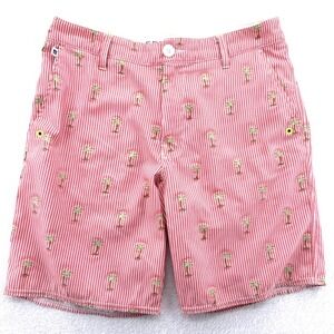 Sperry Top-Sider Mens Shorts 32 Red Seersucker Palm Tree Hybrid Board Shorts 8"